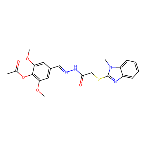 2,6-dimethoxy-4-[(E)-(2-{[(1-methyl-1H-benzimidazol-2-yl)sulfanyl]acetyl}hydrazinylidene)methyl]phenyl acetate structure
