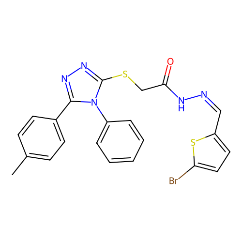 (Z)-N'-((5-bromothiophen-2-yl)methylene)-2-((4-phenyl-5-(p-tolyl)-4H-1,2,4-triazol-3-yl)thio)acetohydrazide structure