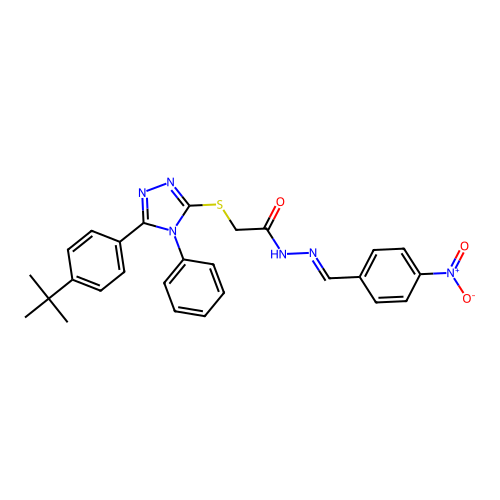 2-{[5-(4-tert-butylphenyl)-4-phenyl-4H-1,2,4-triazol-3-yl]sulfanyl}-N'-[(E)-(4-nitrophenyl)methylidene]acetohydrazide structure