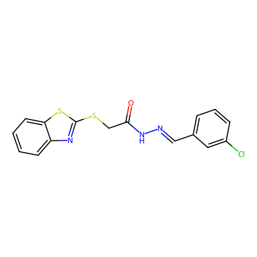 2-(1,3-benzothiazol-2-ylsulfanyl)-N'-[(E)-(3-chlorophenyl)methylidene]acetohydrazide structure