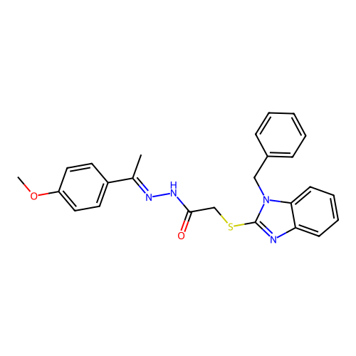 2-[(1-benzyl-1H-benzimidazol-2-yl)sulfanyl]-N'-[(1E)-1-(4-methoxyphenyl)ethylidene]acetohydrazide structure