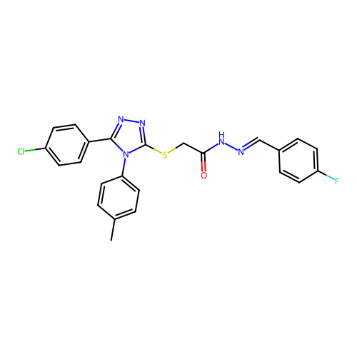 2-{[5-(4-chlorophenyl)-4-(4-methylphenyl)-4H-1,2,4-triazol-3-yl]sulfanyl}-N'-[(E)-(4-fluorophenyl)methylidene]acetohydrazide structure