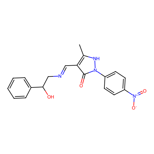 (4E)-4-{[(2-hydroxy-2-phenylethyl)amino]methylidene}-5-methyl-2-(4-nitrophenyl)-2,4-dihydro-3H-pyrazol-3-one structure