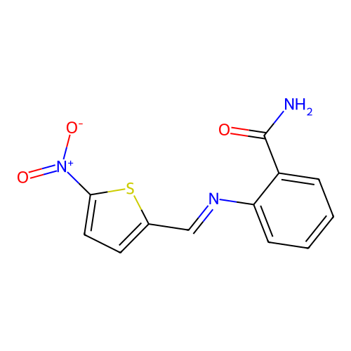 2-{[(E)-(5-nitrothiophen-2-yl)methylidene]amino}benzamide structure