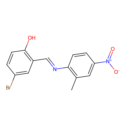 4-Bromo-2-((2-methyl-4-nitro-phenylimino)-methyl)-phenol structure