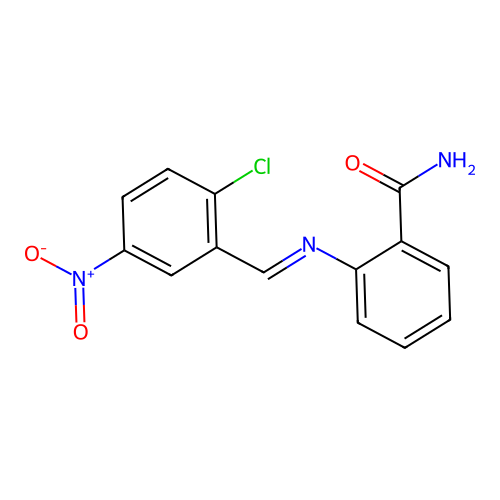 2-{[(E)-(2-chloro-5-nitrophenyl)methylidene]amino}benzamide structure