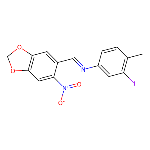 3-iodo-4-methyl-N-[(6-nitro-1,3-benzodioxol-5-yl)methylene]aniline structure