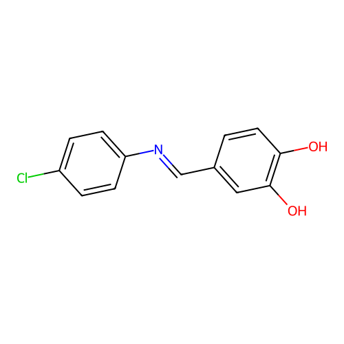 4-{(E)-[(4-chlorophenyl)imino]methyl}benzene-1,2-diol structure