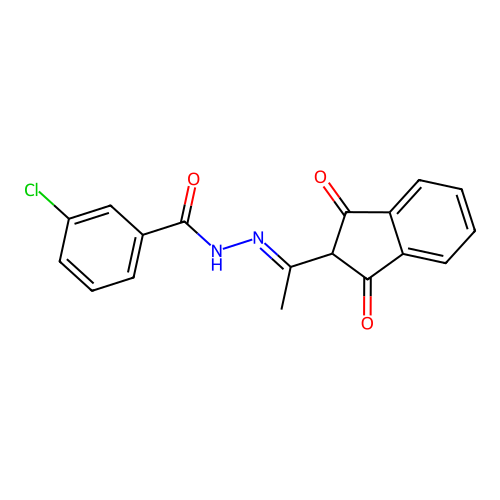 3-chloro-N'-[1-(1,3-dioxo-2,3-dihydro-1H-inden-2-yl)ethylidene]benzohydrazide structure