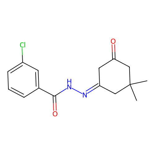 3-chloro-N-[(3,3-dimethyl-5-oxocyclohexylidene)amino]benzamide structure