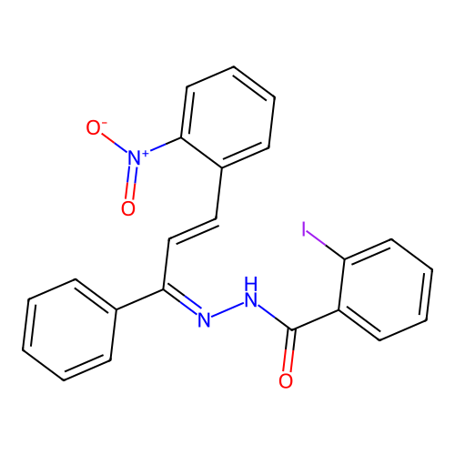 N'-(3-{2-nitrophenyl}-1-phenylprop-2-enylidene)-2-iodobenzohydrazide structure