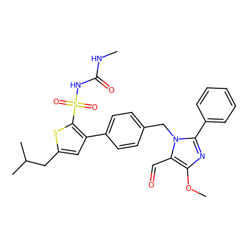 3-[4-[(5-Formyl-4-methoxy-2-phenyl-1H-imidazol-1-yl)methyl]phenyl]-N-[(methylamino)carbonyl]-5-(2-methylpropyl)-2-thiophenesulfonamide structure