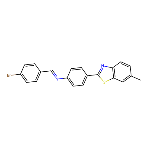 2-{4-[(1E)-2-(4-bromophenyl)-1-azavinyl]phenyl}-6-methylbenzothiazole structure