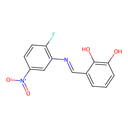 3-{[(2-Fluoro-5-nitrophenyl)imino]methyl}-1,2-benzenediol structure