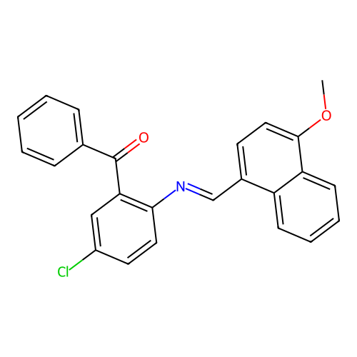 (5-chloro-2-{[(4-methoxy-1-naphthyl)methylene]amino}phenyl)(phenyl)methanone structure