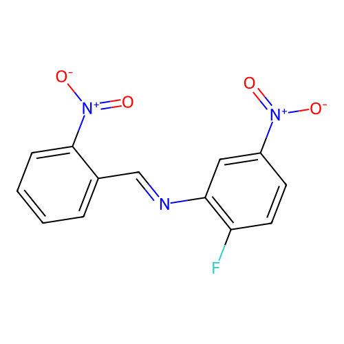 2-fluoro-5-nitro-N-[(E)-(2-nitrophenyl)methylidene]aniline structure