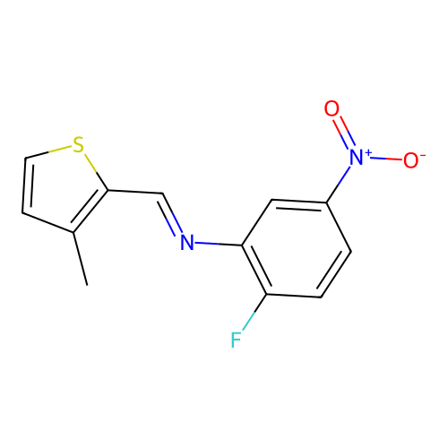 Thiophene, 2-[(2-fluoro-5-nitrophenylimino)methyl]-3-methyl- structure