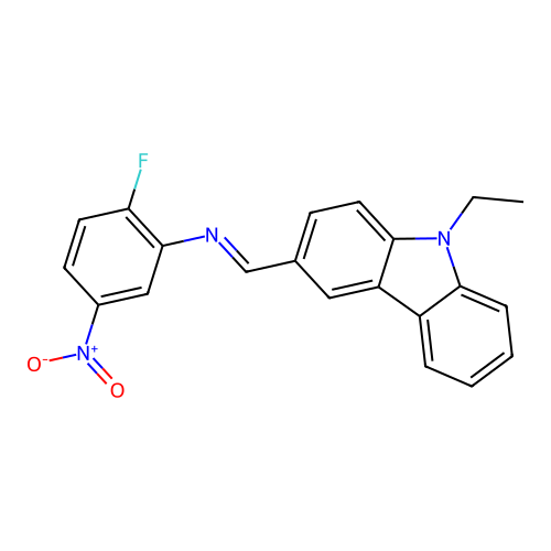 N-[(E)-(9-ethyl-9H-carbazol-3-yl)methylidene]-2-fluoro-5-nitroaniline structure