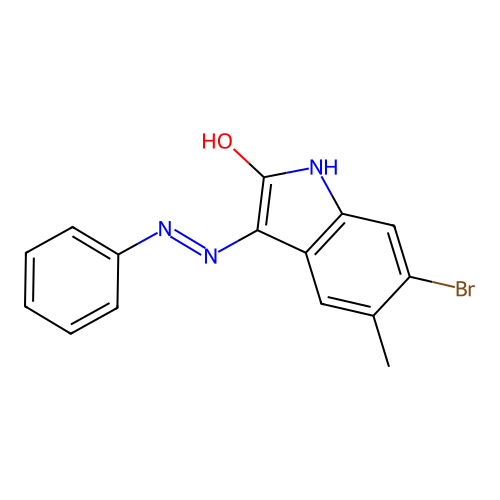 (3Z)-6-bromo-5-methyl-3-(2-phenylhydrazinylidene)-1,3-dihydro-2H-indol-2-one structure