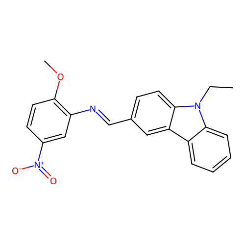 9-ethyl-3-[({5-nitro-2-methoxyphenyl}imino)methyl]-9H-carbazole structure