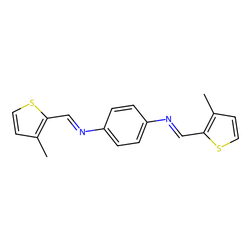 N,N'-bis[(E)-(3-methylthiophen-2-yl)methylidene]benzene-1,4-diamine structure