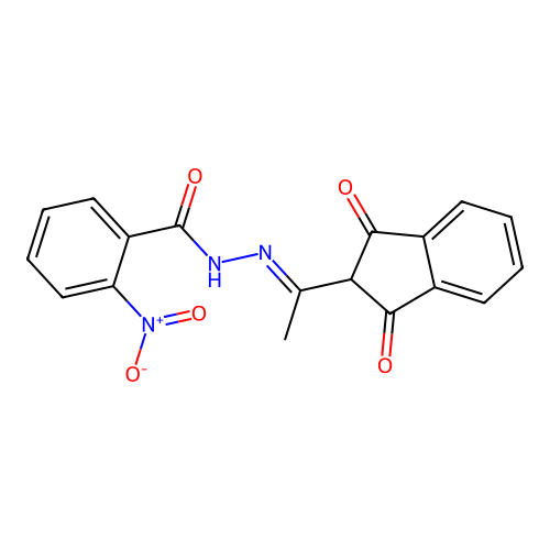 N-[(E)-1-(1,3-dioxoinden-2-yl)ethylideneamino]-2-nitrobenzamide structure