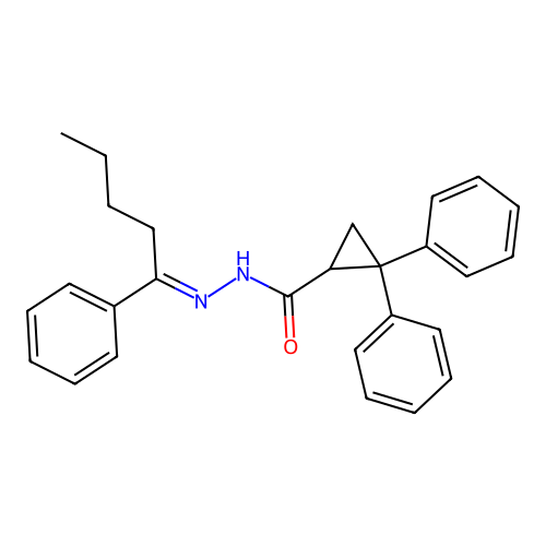 2,2-diphenyl-N'-(1-phenylpentylidene)cyclopropanecarbohydrazide structure