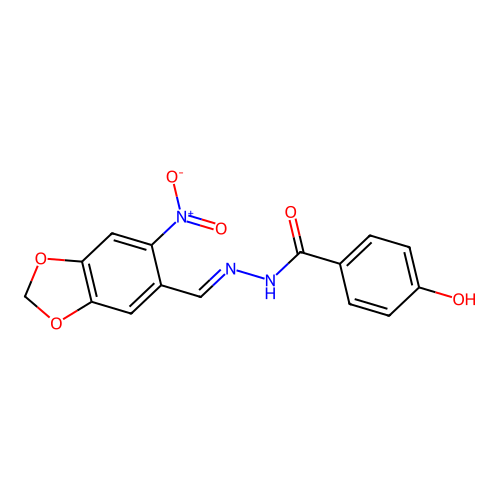 4-hydroxy-N'-({6-nitro-1,3-benzodioxol-5-yl}methylene)benzohydrazide structure