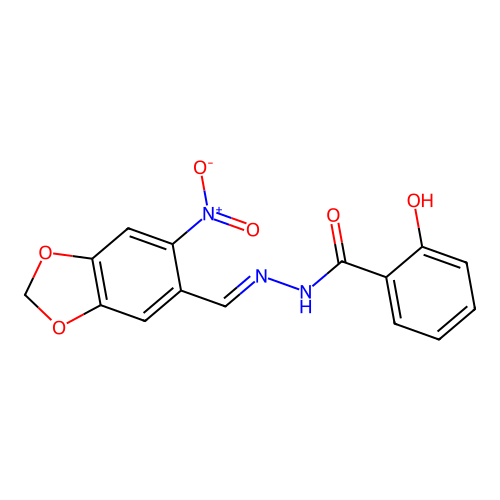 2-hydroxy-N-[(E)-(6-nitro-1,3-benzodioxol-5-yl)methylideneamino]benzamide structure