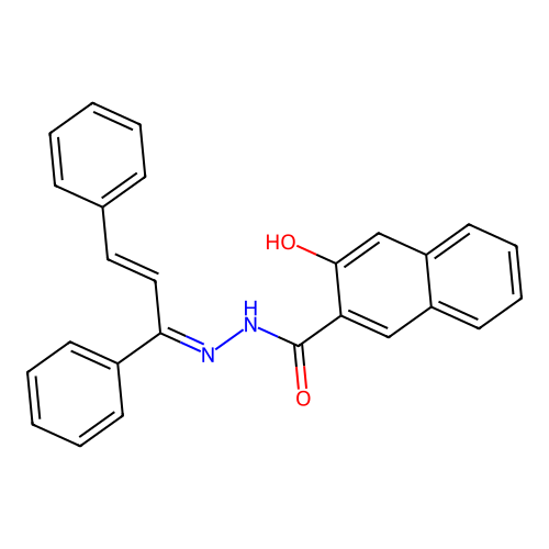N'-(1,3-diphenyl-2-propen-1-ylidene)-3-hydroxy-2-naphthohydrazide structure
