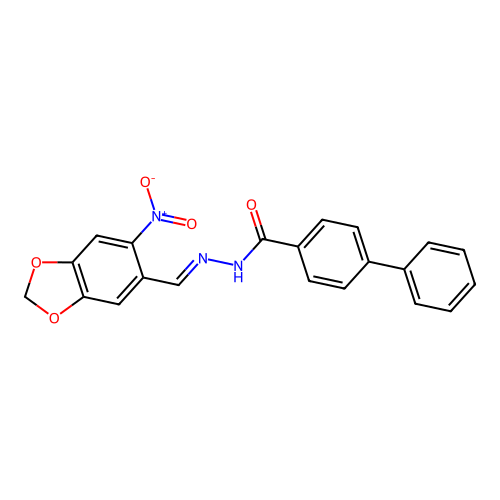 N-[(E)-(6-nitro-1,3-benzodioxol-5-yl)methylideneamino]-4-phenylbenzamide structure