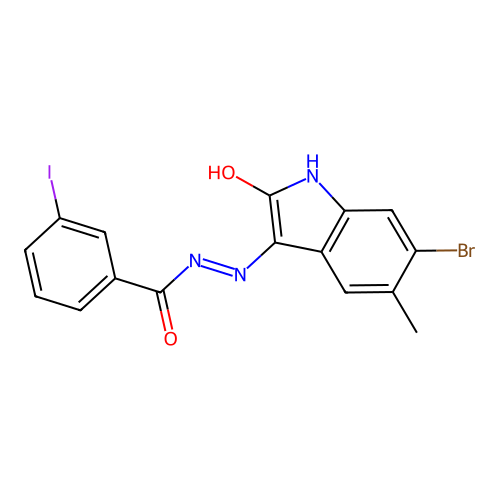 N'-(6-bromo-5-methyl-2-oxo-1,2-dihydro-3H-indol-3-ylidene)-3-iodobenzohydrazide structure