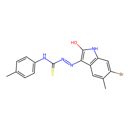 6-bromo-5-methyl-1H-indole-2,3-dione 3-[N-(4-methylphenyl)thiosemicarbazone] structure