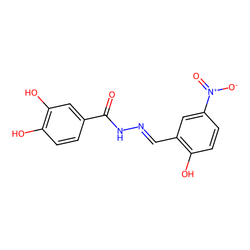 3,4-dihydroxy-N-[(2-hydroxy-5-nitrophenyl)methylideneamino]benzamide structure