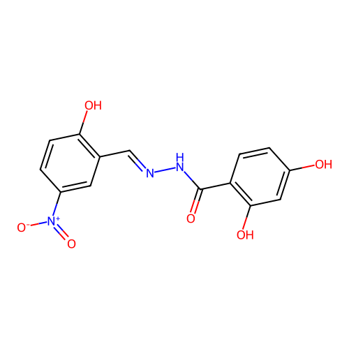 2,4-dihydroxy-N-[(2-hydroxy-5-nitrophenyl)methylideneamino]benzamide structure