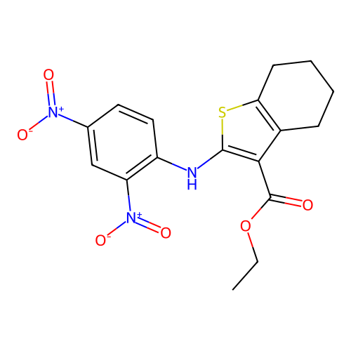 ethyl 2-[(2,4-dinitrophenyl)amino]-4,5,6,7-tetrahydro-1-benzothiophene-3-carboxylate structure
