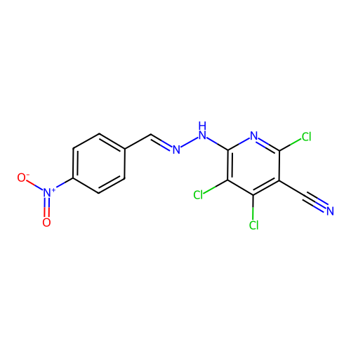 2,4,5-trichloro-6-[(2E)-2-(4-nitrobenzylidene)hydrazinyl]pyridine-3-carbonitrile structure
