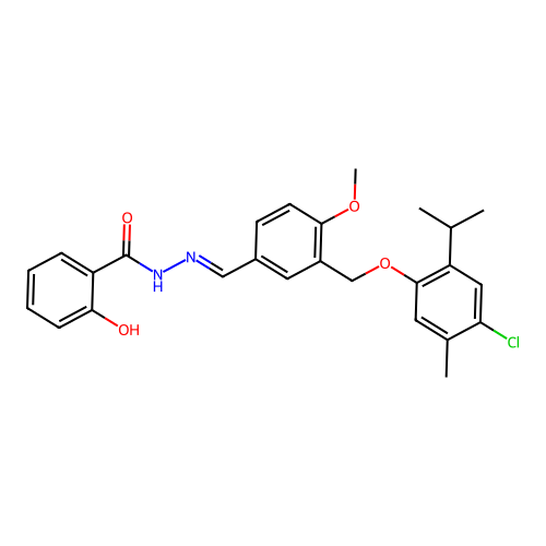 N'-(3-((4-chloro-2-isopropyl-5-methylphenoxy)methyl)-4-methoxybenzylidene)-2-hydroxybenzohydrazide structure