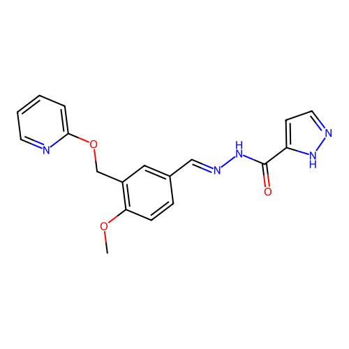 (E)-N'-(4-methoxy-3-((pyridin-2-yloxy)methyl)benzylidene)-1H-pyrazole-3-carbohydrazide structure