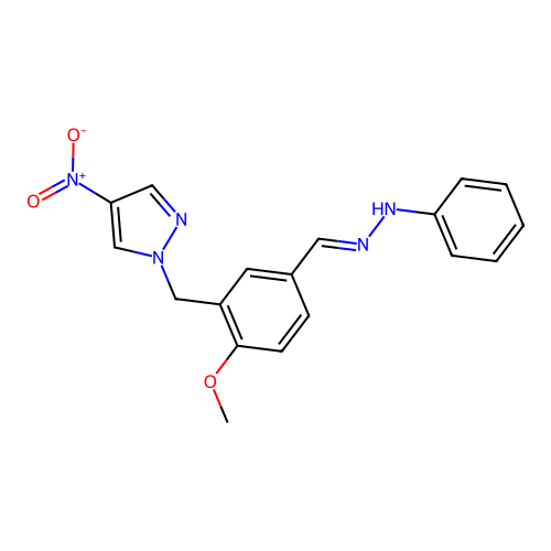 1-{2-methoxy-5-[(E)-(2-phenylhydrazinylidene)methyl]benzyl}-4-nitro-1H-pyrazole structure