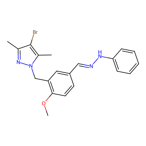 4-bromo-1-{2-methoxy-5-[(E)-(2-phenylhydrazinylidene)methyl]benzyl}-3,5-dimethyl-1H-pyrazole structure