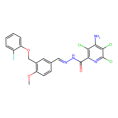 (E)-4-amino-3,5,6-trichloro-N'-(3-((2-fluorophenoxy)methyl)-4-methoxybenzylidene)picolinohydrazide structure