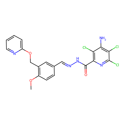 (E)-4-amino-3,5,6-trichloro-N'-(4-methoxy-3-((pyridin-2-yloxy)methyl)benzylidene)picolinohydrazide structure