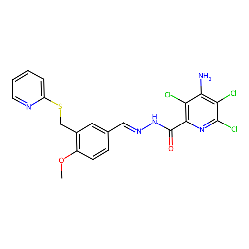 4-amino-3,5,6-trichloro-N'-(4-methoxy-3-((pyridin-2-ylthio)methyl)benzylidene)picolinohydrazide structure