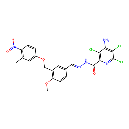 (E)-4-amino-3,5,6-trichloro-N'-(4-methoxy-3-((3-methyl-4-nitrophenoxy)methyl)benzylidene)picolinohydrazide structure
