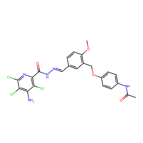 N-(4-((5-((2-(4-amino-3,5,6-trichloropicolinoyl)hydrazono)methyl)-2-methoxybenzyl)oxy)phenyl)acetamide structure