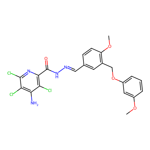 (E)-4-amino-3,5,6-trichloro-N'-(4-methoxy-3-((3-methoxyphenoxy)methyl)benzylidene)picolinohydrazide structure
