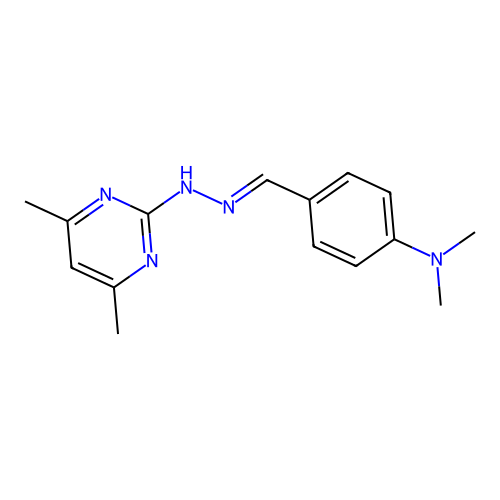 (4-{(1E)-2-[(4,6-dimethylpyrimidin-2-yl)amino]-2-azavinyl}phenyl)dimethylamine structure