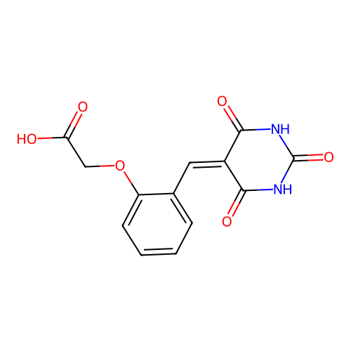 {2-[(2,4,6-trioxotetrahydropyrimidin-5(2H)-ylidene)methyl]phenoxy}acetic acid structure
