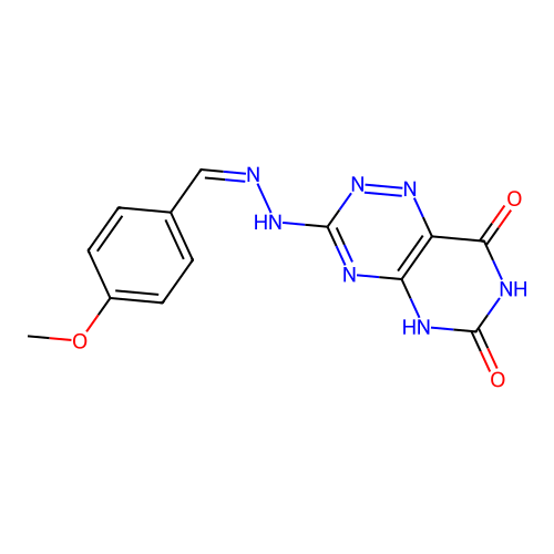 (E)-3-(2-(4-methoxybenzylidene)hydrazinyl)pyrimido[4,5-e][1,2,4]triazine-6,8(5H,7H)-dione structure